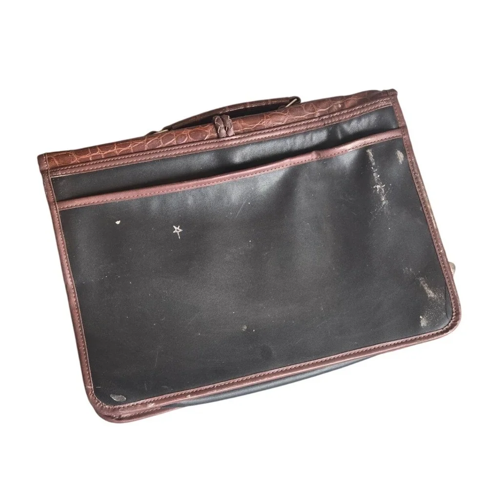 Vintage Brighton‎ Briefcase Organizer Bag Leather Two Tone Croc Embossed Western